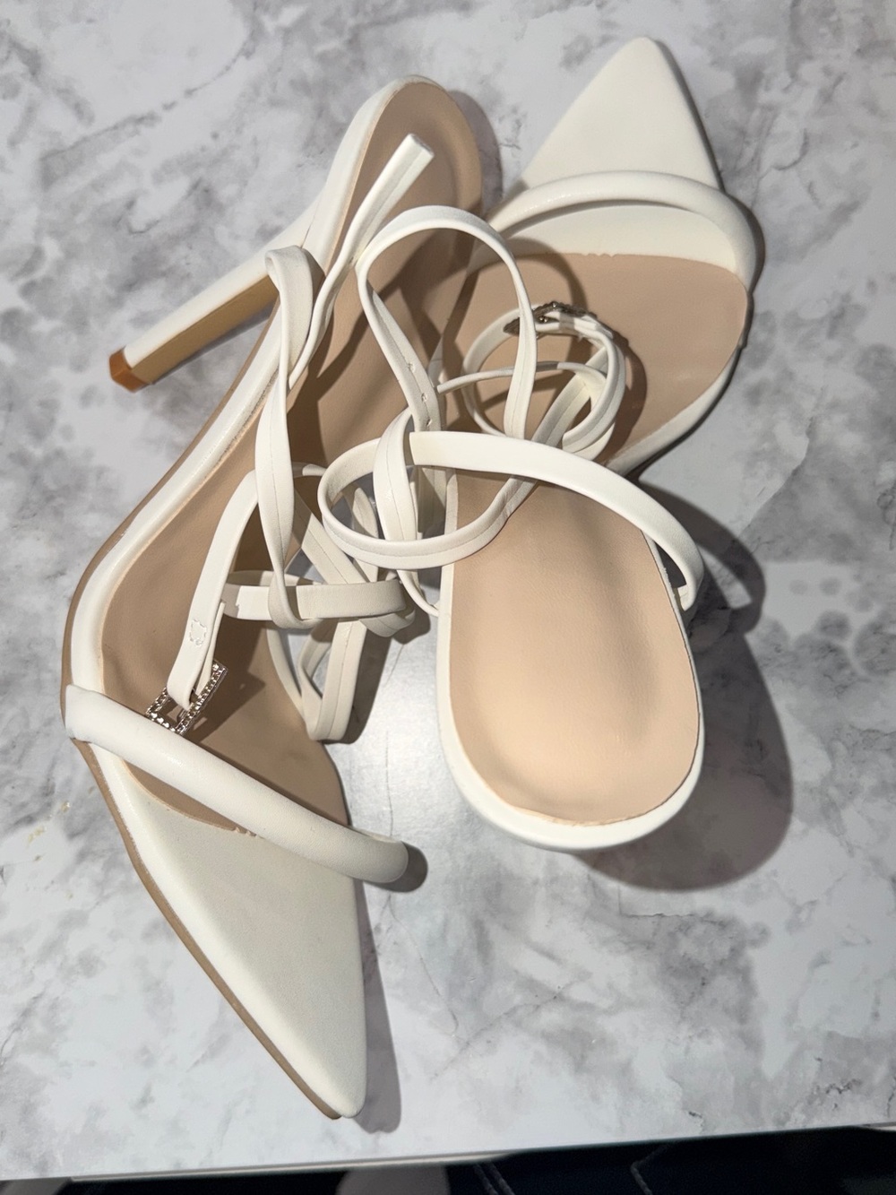 SHEIN White Pointed-Strap Stiletto Heels